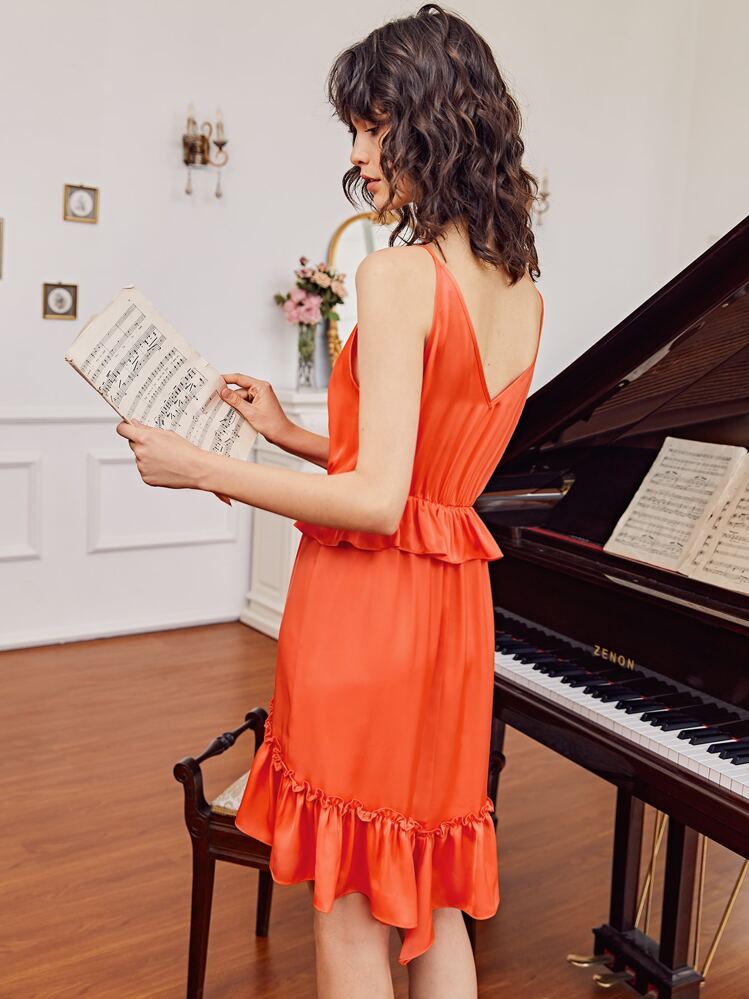 Macario Jimenez Boho Vlak Jurk Ruches - Oranje - Bekijken 2