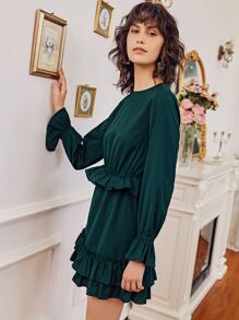 Macario Jimenez 荷葉邊袖多層下擺洋裝