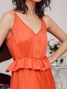 Macario Jimenez Ruffle Hem Solid Dress - Orange - View 4