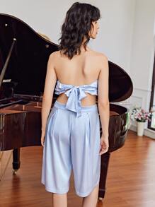 AIDA Layered Satin Tube Top & Shorts Set - Baby Blue - View 2