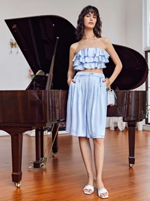 AIDA Layered Satin Tube Top & Shorts Set - Baby Blue - View 3