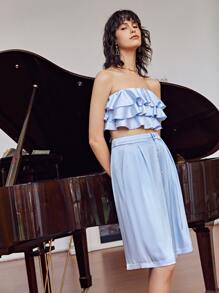 AIDA Layered Satin Tube Top & Shorts Set - Baby Blue - View 6
