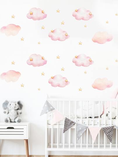儿童云朵印花墙贴，可爱自粘墙贴艺术家居装饰贴纸，贴纸，墙贴，乙烯基家居装饰贴纸，春季装饰品让您的家焕然一新，拉玛装饰贴纸礼物生日毕业