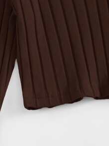 SHEIN EZwear Áo thun Gân đan màu trơn Giải trí - Màu nâu Sô-cô-la - Xem 3