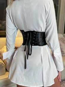 Apperloth A Lace Up Back Satin Corset - Black - View 2