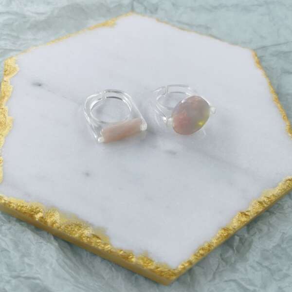 

2pcs Simple Resin Ring, Pink