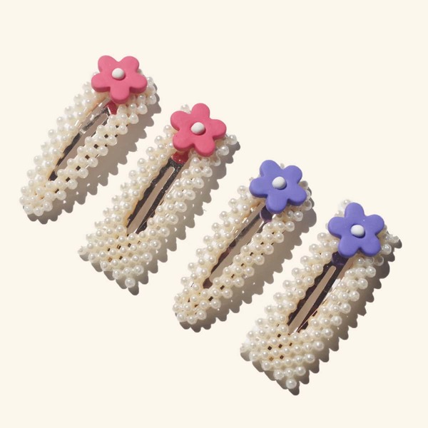 

4pcs Toddler Girls Faux Pearl Decor Hair Clip, Multicolor