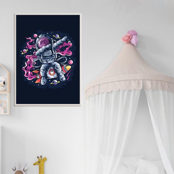 

Kids Astronaut Print Unframed Painting, Black
