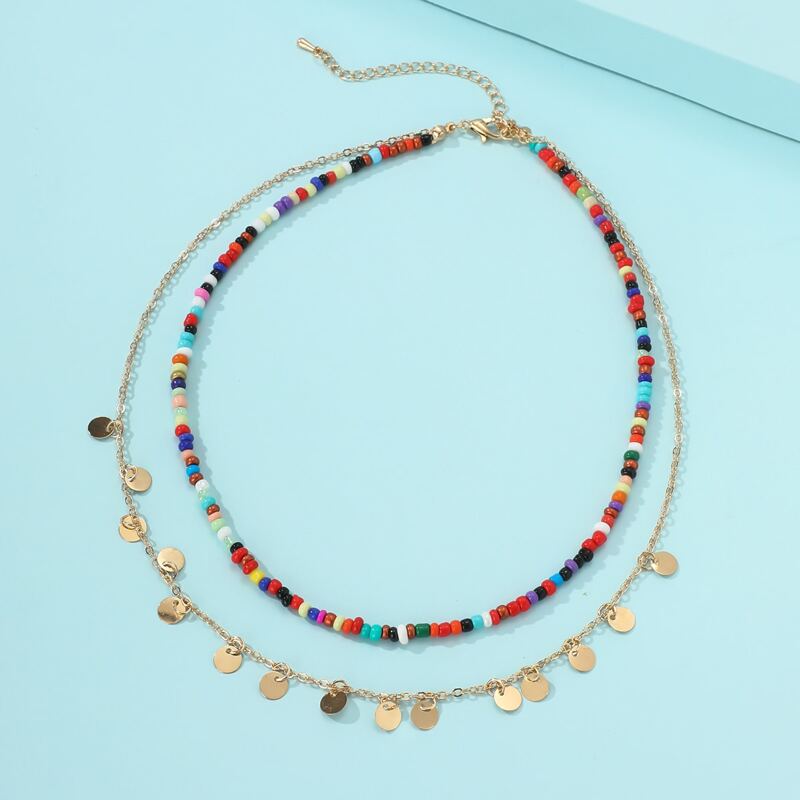 

Disc & Beaded Layered Necklace, Multicolor