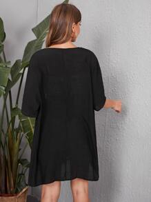 SHEIN VCAY Open Front Asymmetrical Hem Kimono Summer - Black - View 2