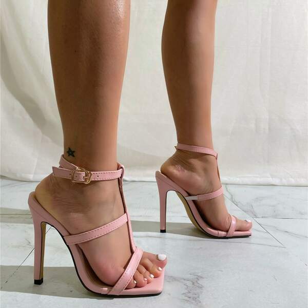 

Thin Strap Stiletto Heeled Gladiator Sandals, Pink