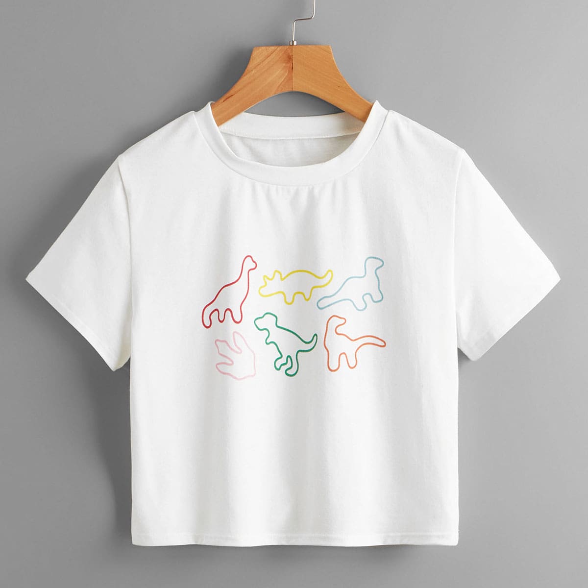 

Cartoon Dinosaur Graphic Crop Tee, White