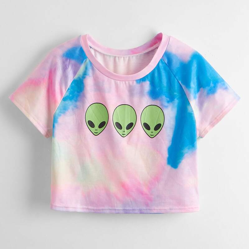

Alien Graphic Tie Dye Crop Tee, Multicolor