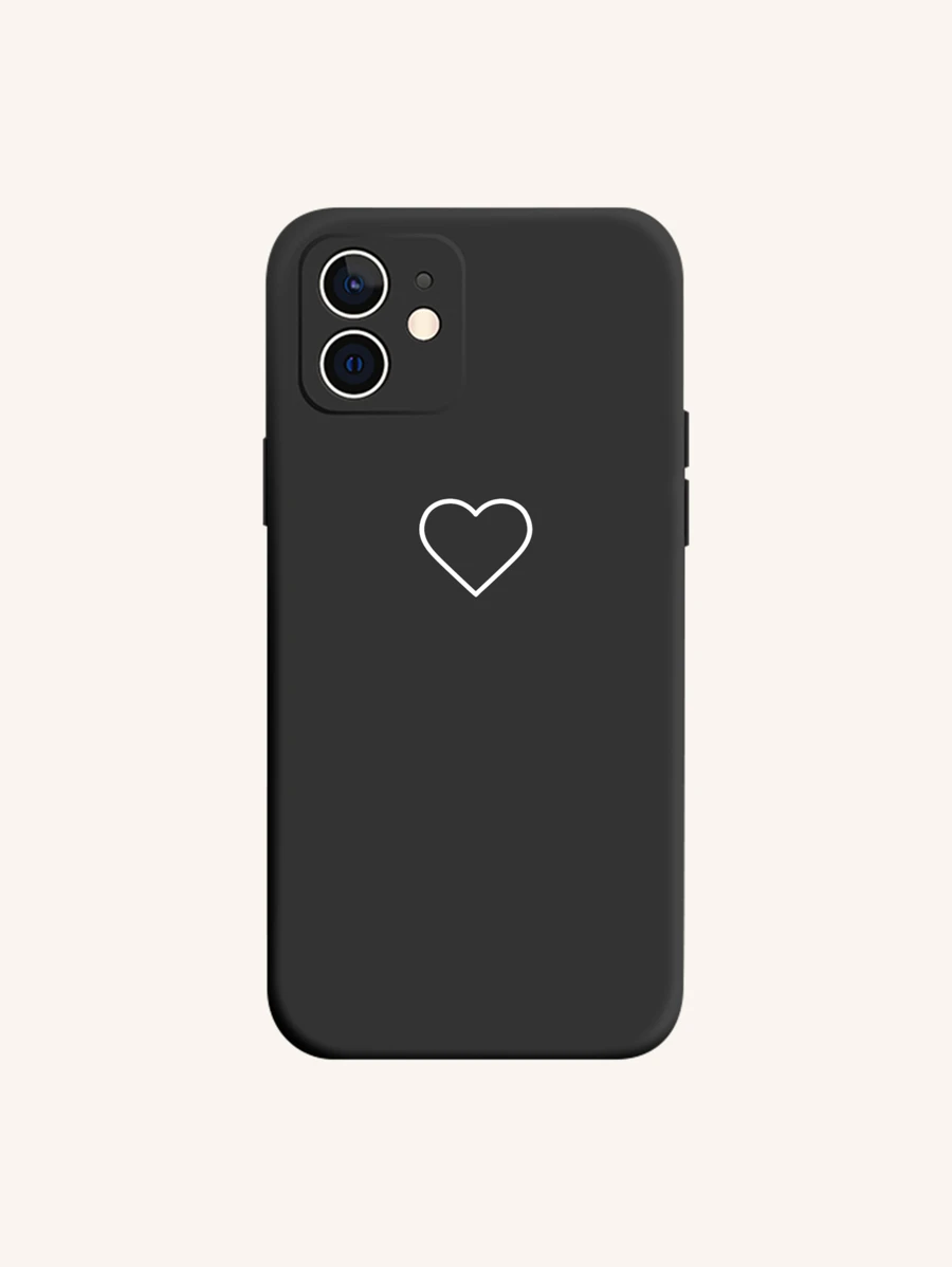 Heart Print Phone Case - Black - View 1