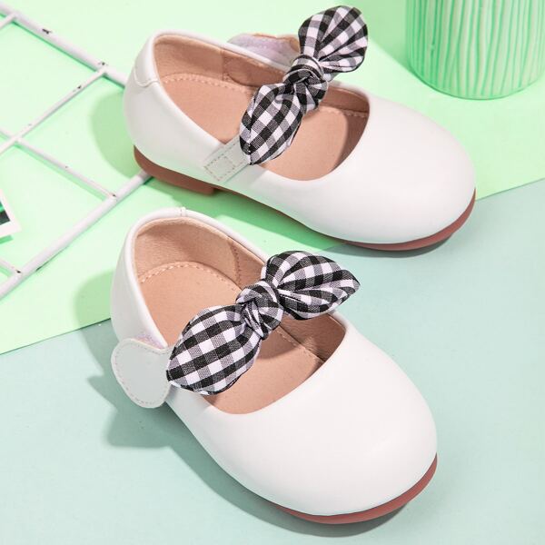 

Toddler Girls Gingham Bow Decor Flats, White