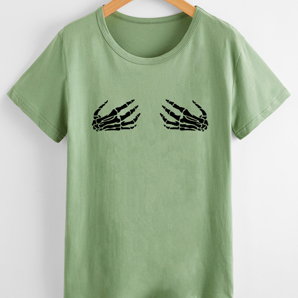 

Plus Skeleton Hands Print Tee, Olive green