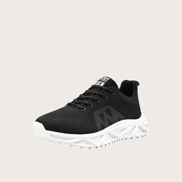 

Men Lace Up Front Knit Panel Sneakers, Black