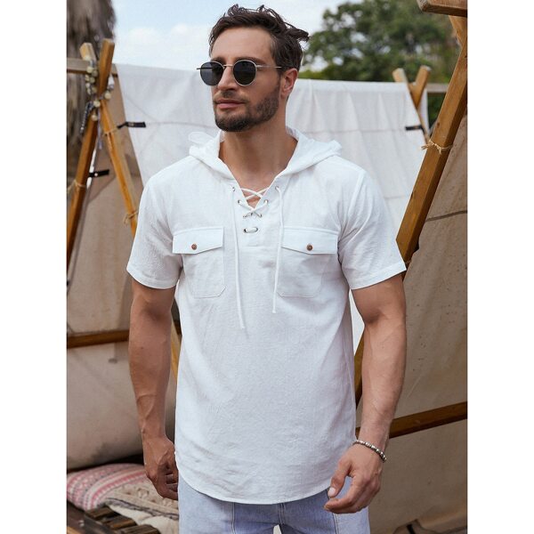 

Men Lace Up Front Flap Pocket Top, White