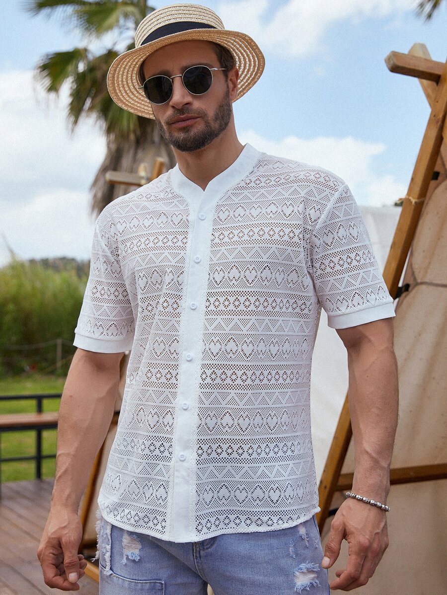 Manfinity RSRT 男士鏤空襯衫 - 白色 - 查看 1