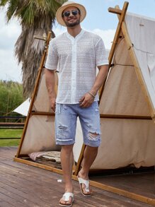 Manfinity RSRT 男士鏤空襯衫 - 白色 - 查看 3