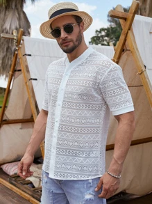 Manfinity RSRT 男士鏤空襯衫 - 白色 - 查看 4