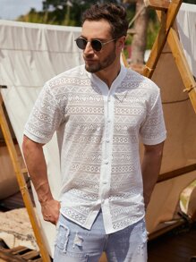 Manfinity RSRT 男士鏤空襯衫 - 白色 - 查看 5