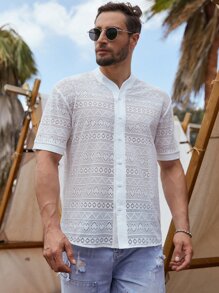 Manfinity RSRT 男士鏤空襯衫 - 白色 - 查看 6