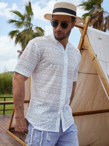 Manfinity RSRT 男士鏤空襯衫 - 白色 - 查看 7