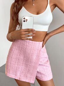 GENKIRA Tweed Solid Culotte Shorts - Pink - View 1