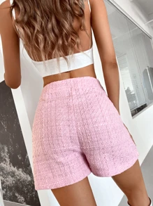 GENKIRA Tweed Solid Culotte Shorts - Pink - View 2