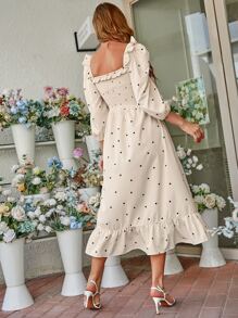 Aveloria Vestido corazón con estampado con fruncido bajo con fruncido - Albaricoque - Ver 2