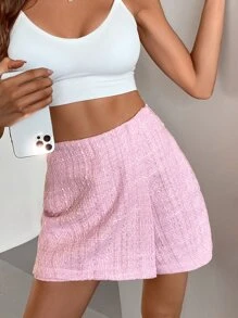 GENKIRA Tweed Solid Culotte Shorts - Pink - View 5