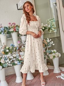 Aveloria Vestido corazón con estampado con fruncido bajo con fruncido - Albaricoque - Ver 3