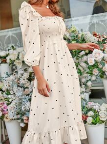 Aveloria Vestido corazón con estampado con fruncido bajo con fruncido - Albaricoque - Ver 5