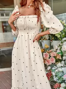 Aveloria Vestido corazón con estampado con fruncido bajo con fruncido - Albaricoque - Ver 6