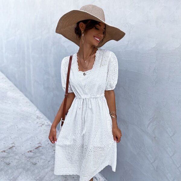 

Schiffy Drawstring Waist Dress, White