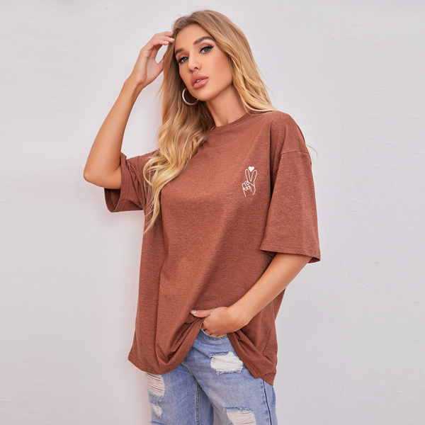 

Heart Print Drop Shoulder Tee, Brown