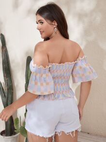 Camisa bajo fruncido de hombros descubiertos - Rosa - Ver 2