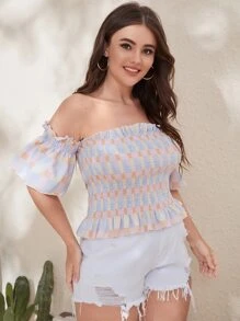 Camisa bajo fruncido de hombros descubiertos - Rosa - Ver 5