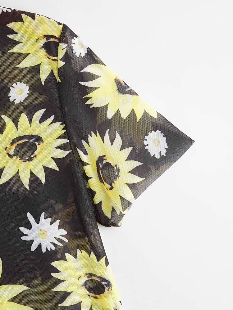 Cover up con estampado floral de malla - Multicolor - Añade 3