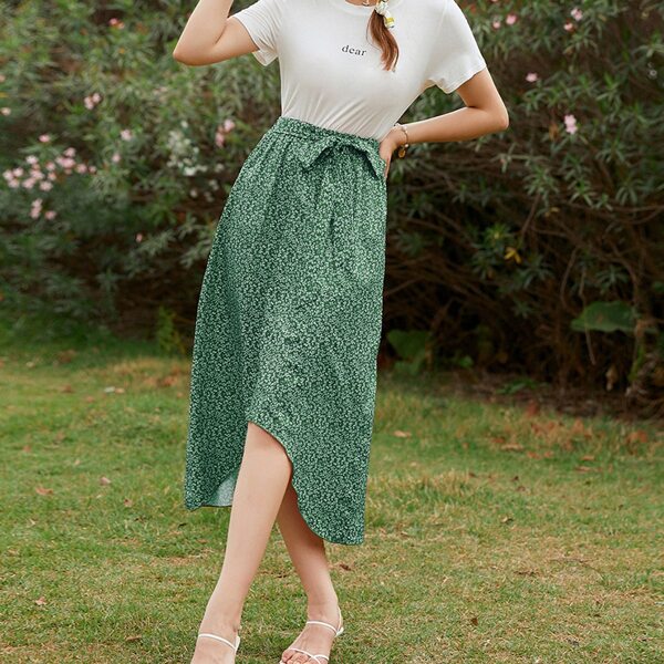 

Letter Graphic Tee And Belted Skirt, Multicolor