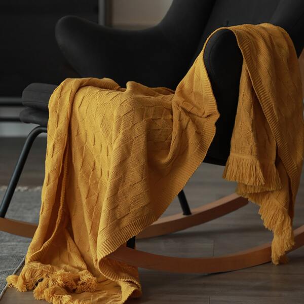 

Solid Color Tassel Blanket, Yellow