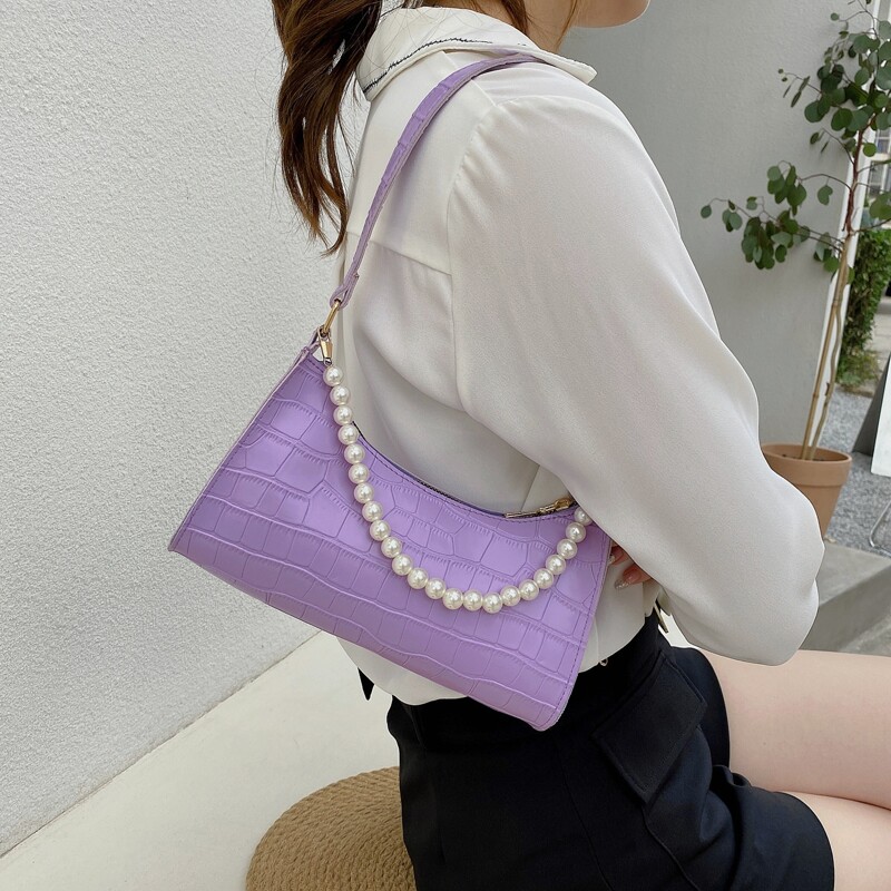 

Faux Pearl Decor Shoulder Bag, Purple