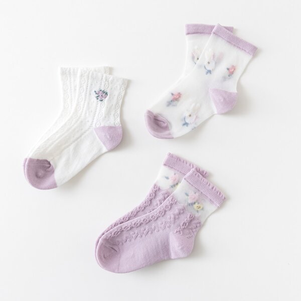 

3pairs Toddler Girls Flower Pattern Socks, Multicolor