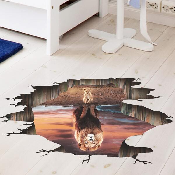 

Kids Lion Print 3D Floor Sticker, Multicolor