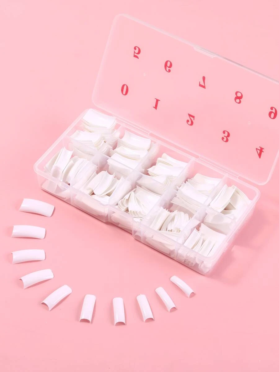 500入組長款方形假指甲 - 白色 - 查看 1