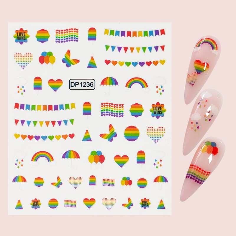 

1sheet Rainbow Heart Nail Art Sticker, Multicolor
