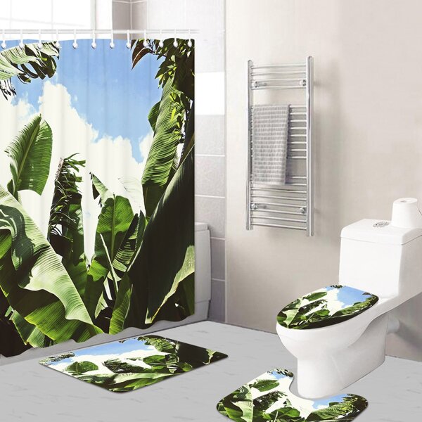 

1pc Leaf Print Bath Mat Or Shower Curtain, Multicolor