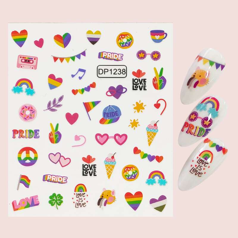 

1sheet Rainbow Heart Nail Art Sticker, Multicolor