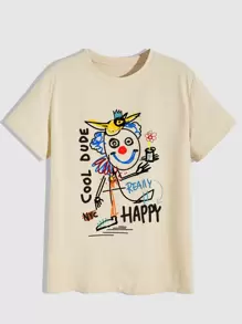 ROMWE MEN 學院卡通 字母男士上衣 - 卡其色 - 查看 1